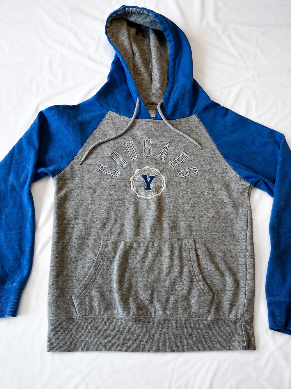 BYU Cougars Hoodie Medium Gray Blue Embroidered Logo Pullover